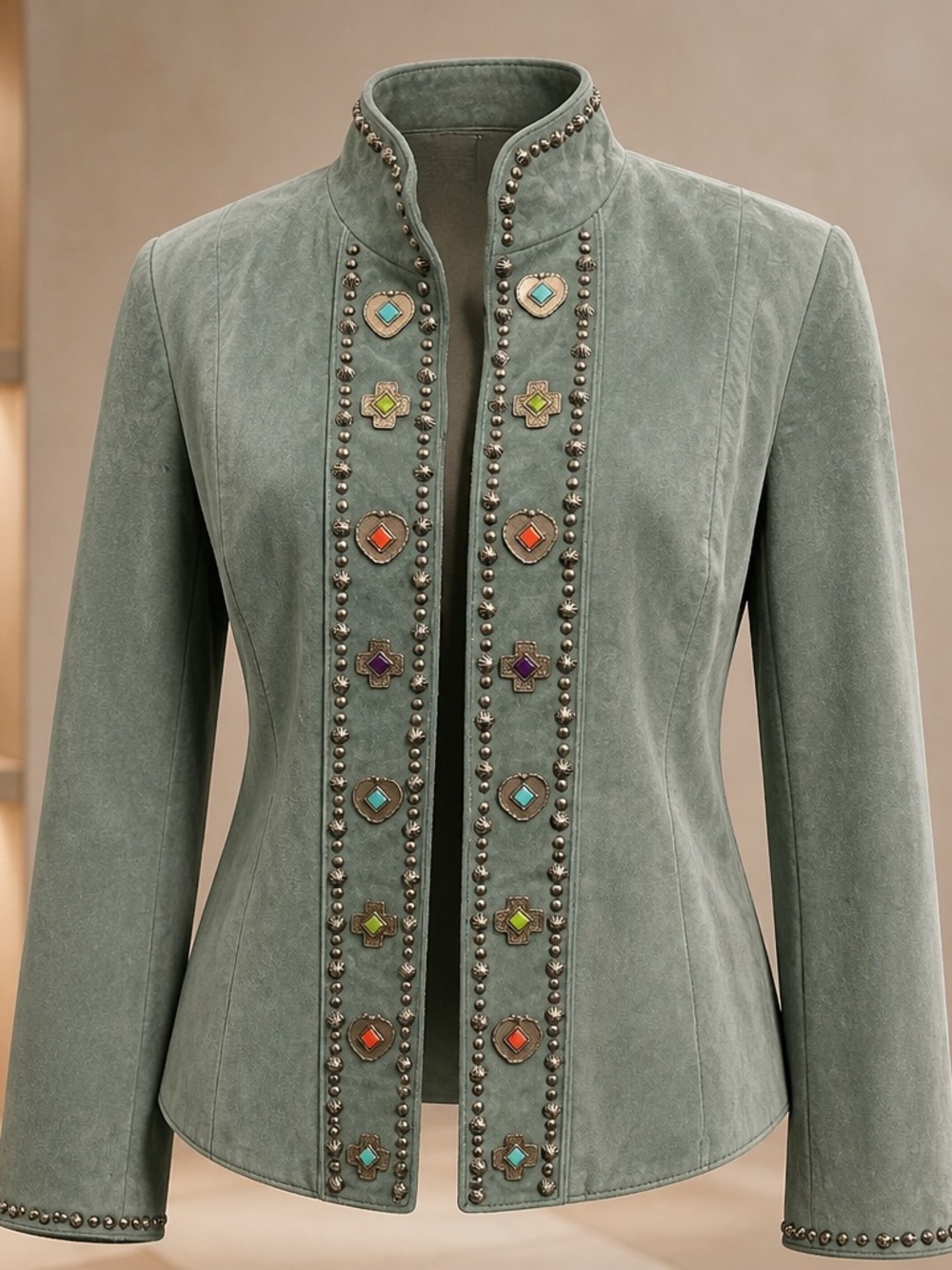 Double D Ranch Sage Green Embellished Suede Jacket New 1X